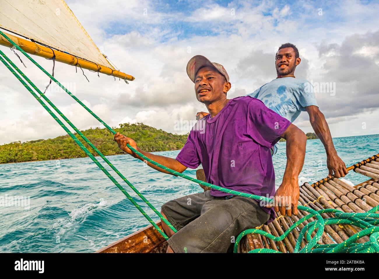 Polynesian style sailing on a Proa (multihull outrigger sailboat) in