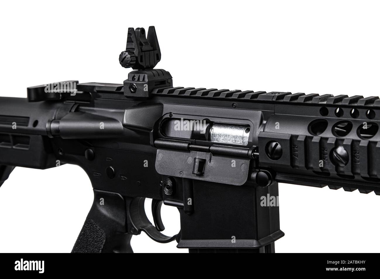 Modern black air rifle isolated on white background Stock Photo - Alamy