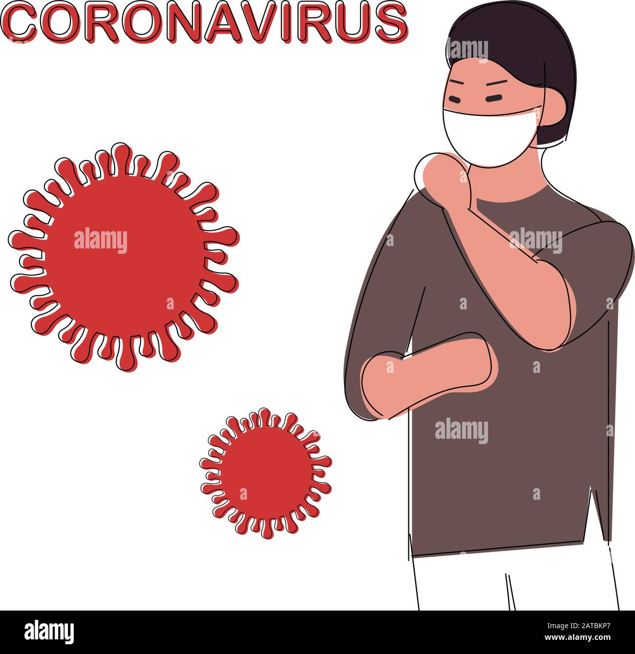 Young asian man face in respiratory protective mask and coronavirus cell disease. Coronavirus flu. Dangerous cases of flu. Medical health risk Stock Vector