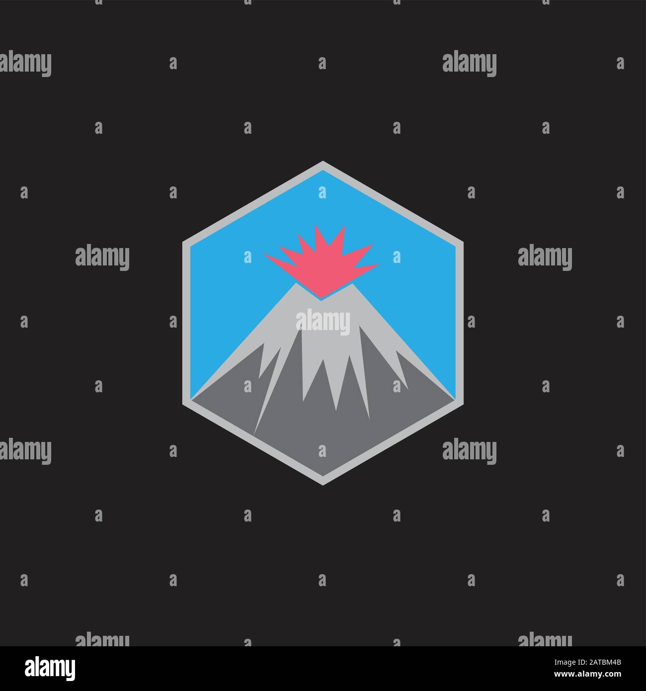 volcano mountain hexagon colorful simple logo Stock Vector