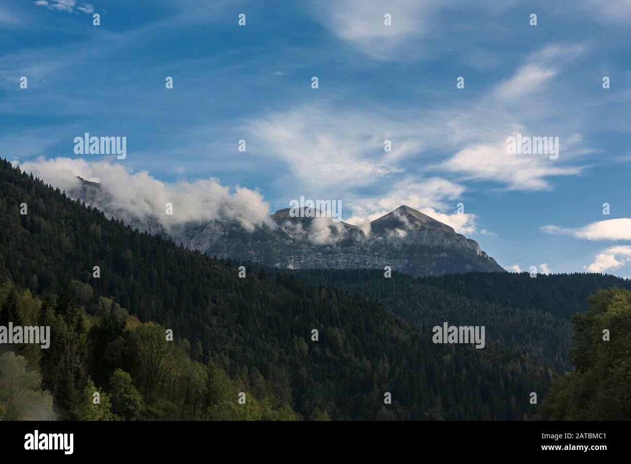 Monte Pavione, from Fiera di Primiero, Province of Trento, Italy Stock Photo