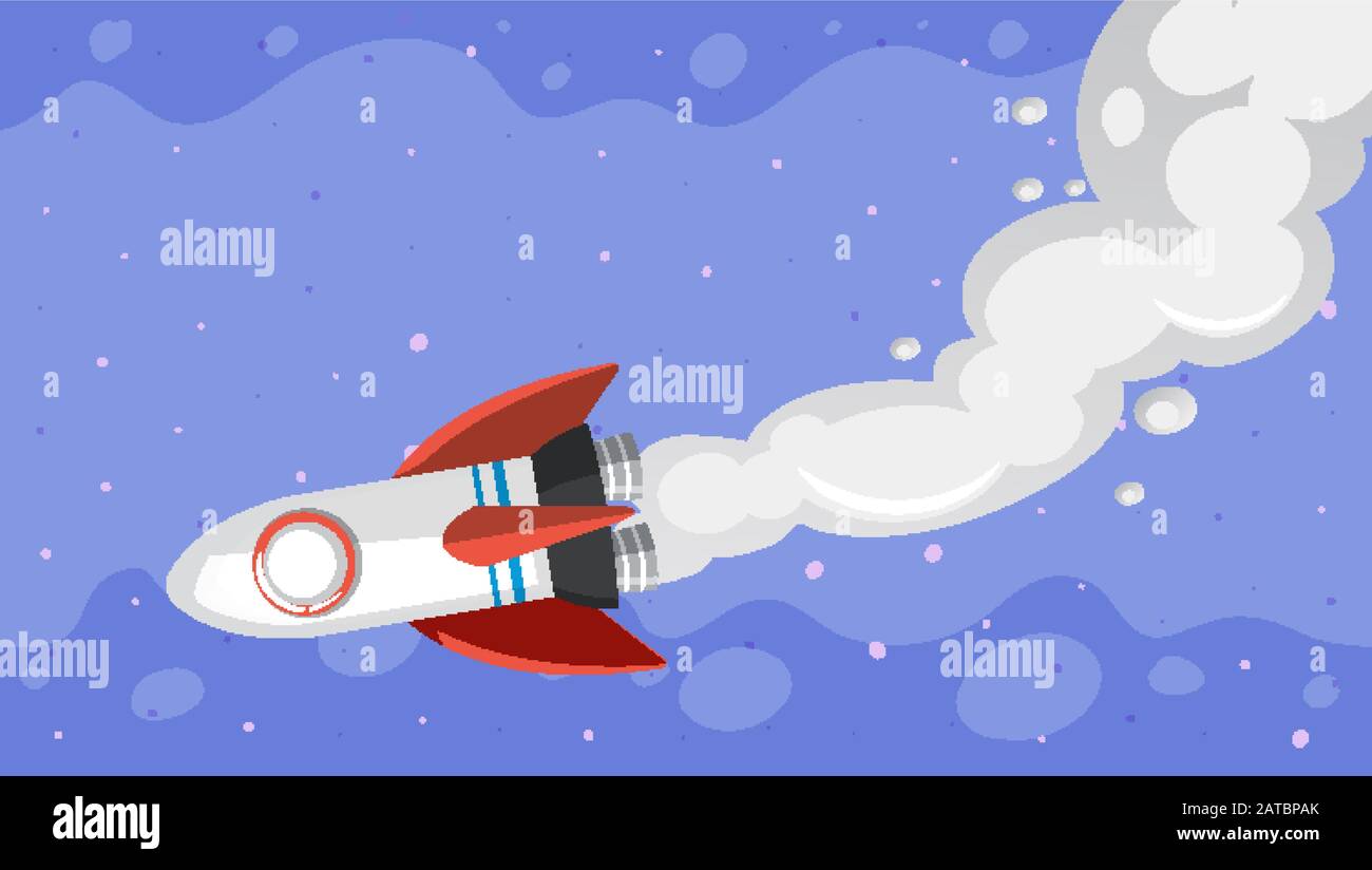 Background design with spaceship flying in the sky illustration Stock ...