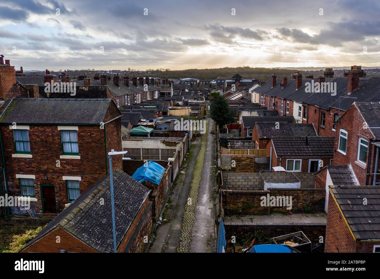 Aerial view of terrace housing in Stoke on Trent's poorer areas