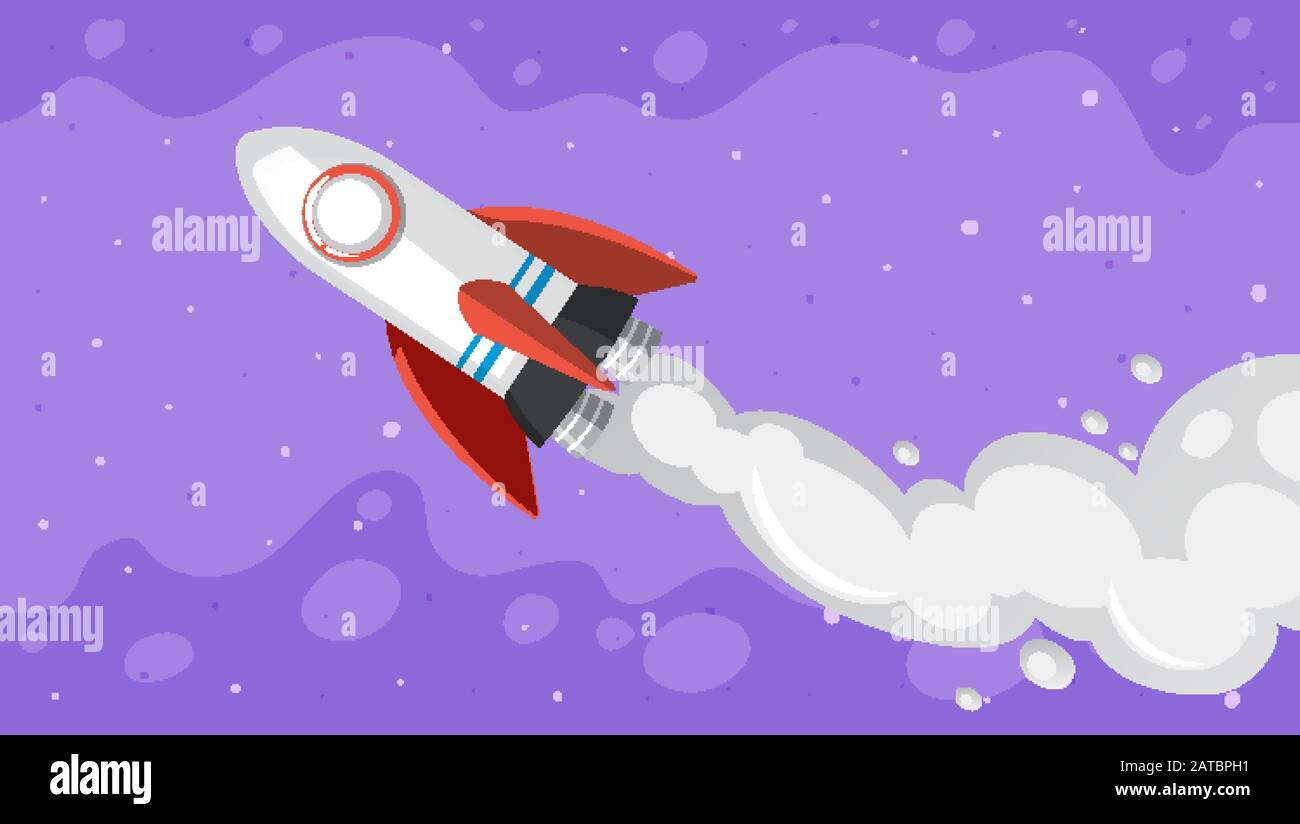 Background design with spaceship flying in the sky illustration Stock ...