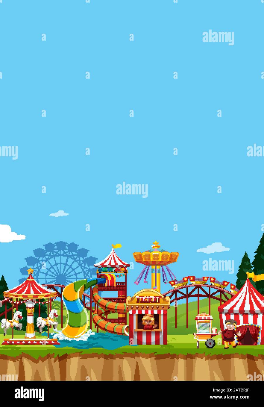 Circus scene with many rides at day time illustration Stock Vector ...