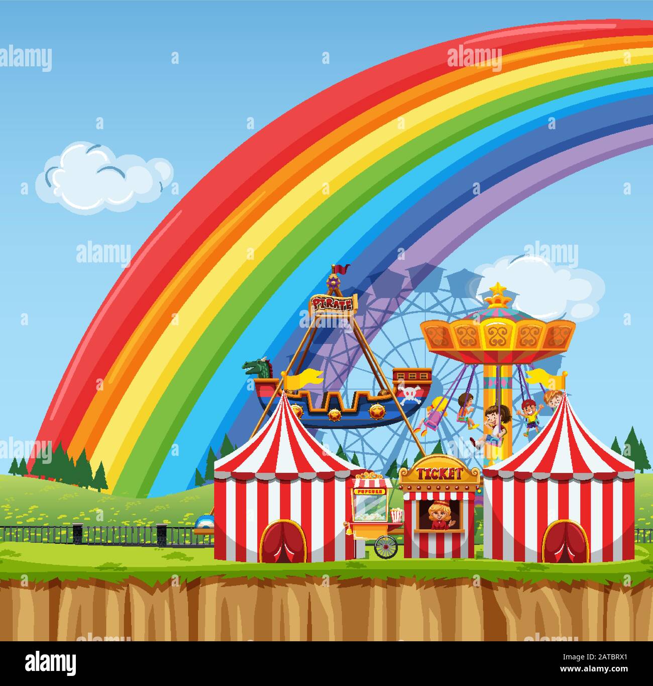 Circus scene with children playing at day time illustration Stock ...