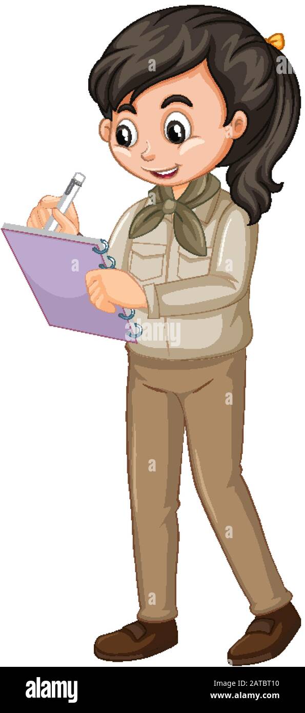 Scout Writing Girl in scout uniform writing on white background illustration Stock ...