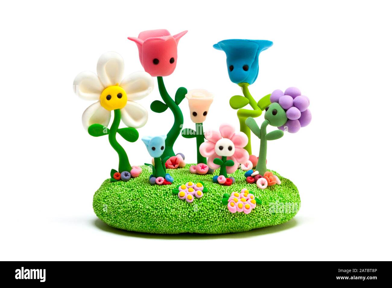Garden made with modelling clay flowers Stock Photo