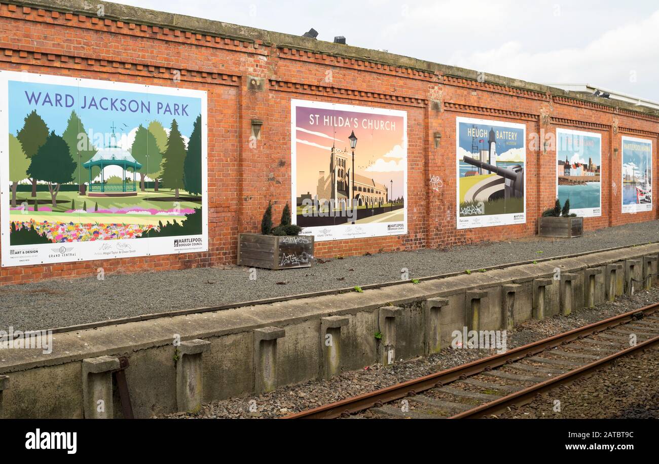 An array of colourful artworks on the wall of Hartlepool train station, England, UK Stock Photo An array of colourful artworks on the wall of Hartlepool train station, England, UK Stock Photo