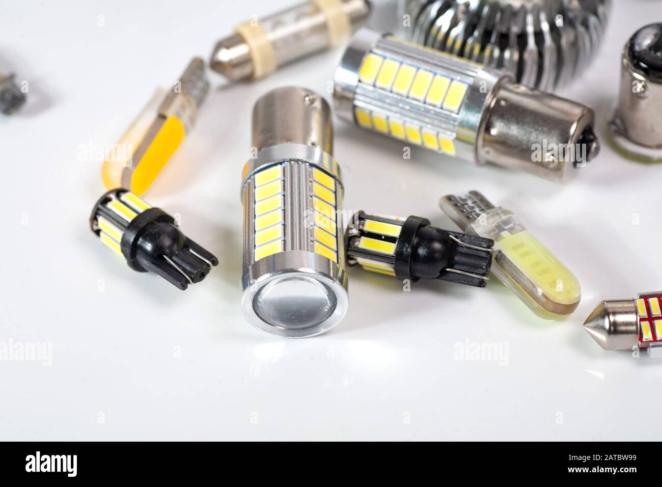 Light bulbs for car lamps. Automotive part in Silvery metallic and