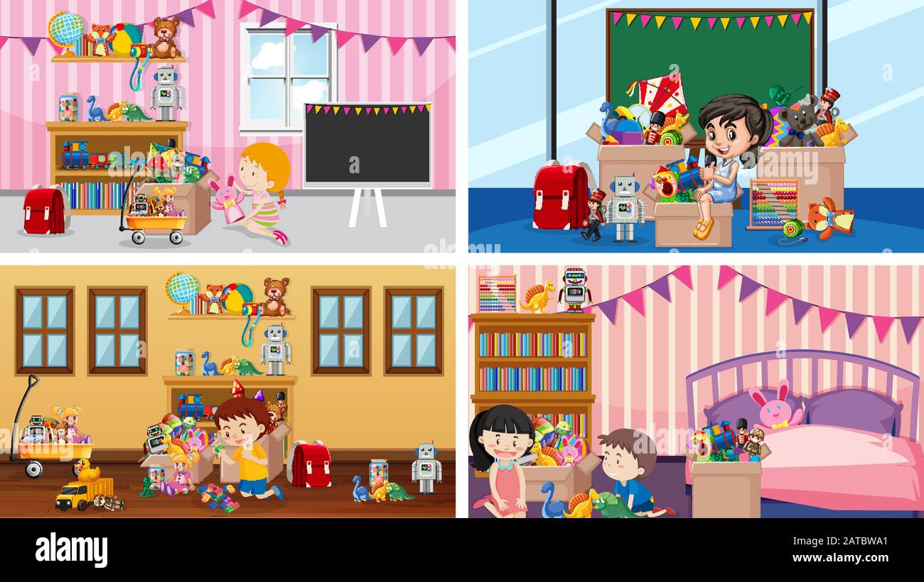 Four scenes of rooms in the house Royalty Free Vector Image