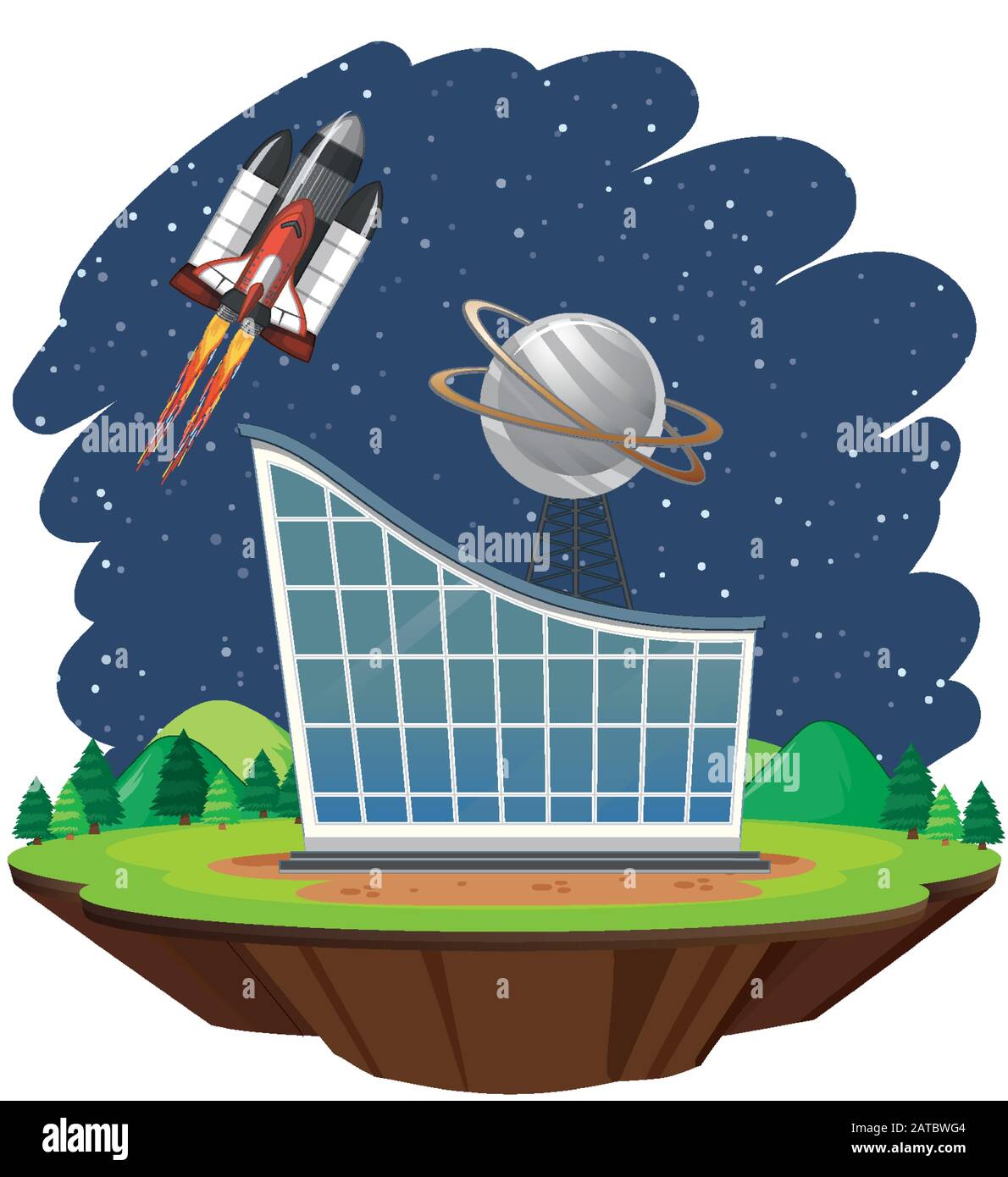 Scene with spaceship flying in the sky illustration Stock Vector Image ...