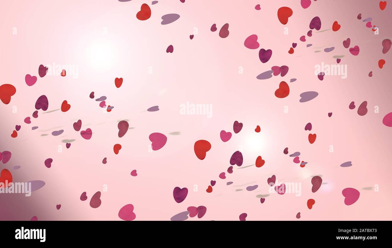 valentine'sday concept with flying hearts in pink red and violet on a ...