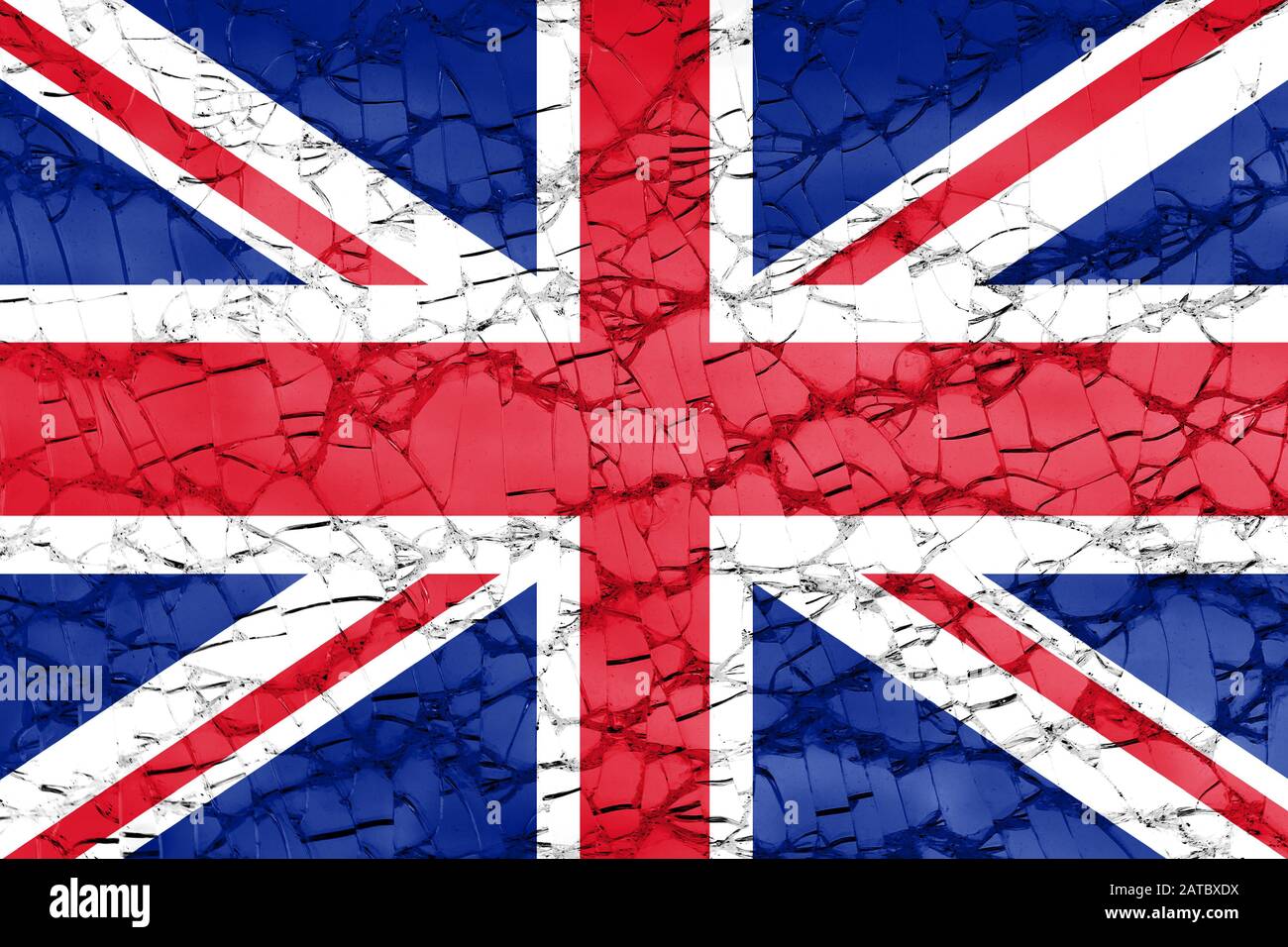 british flag of Great Britain or United Kingdom UK on broken glass - crisis concept background Stock Photo