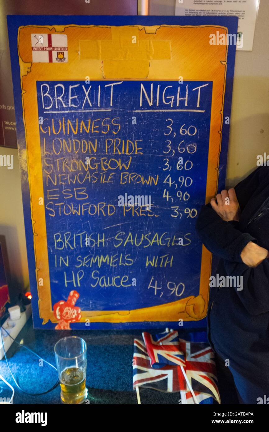 The Brexit Night Menu Showing A Mix Of British And Austrian Items Available While Europeans Gather To Commemorate Brexit Night The Uks Final Day In The Eu In A British Pub In