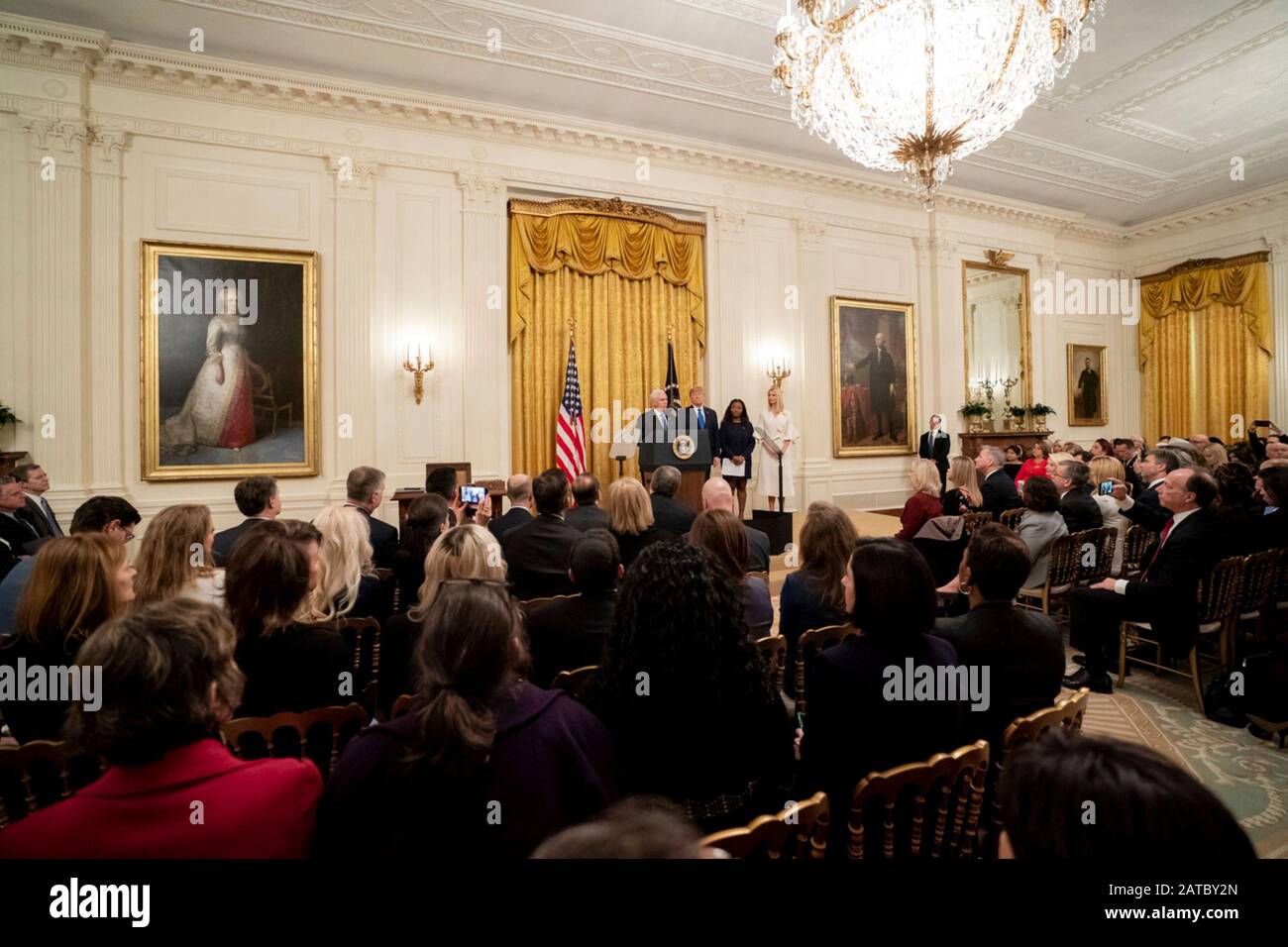 Washington, United States Of America. 31st Jan, 2020. Washington, United States of America. 31 January, 2020. U.S Vice President Mike Pence delivers remarks during a signing ceremony on Human Trafficking in the East Room of the White House January 31, 2020 in Washington, DC. The event took place following the White House Summit on Human Trafficking in honor of the 20th Anniversary of the Trafficking Victims Protection Act. Credit: Andrea Hanks/White House Photo/Alamy Live News Stock Photo
