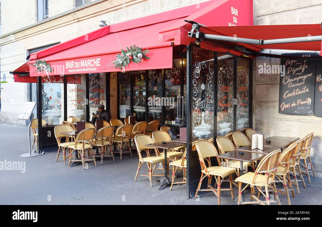 Bar du marche des blancs manteaux is French traditional cafe in the Marais  area of Paris. France Stock Photo - Alamy