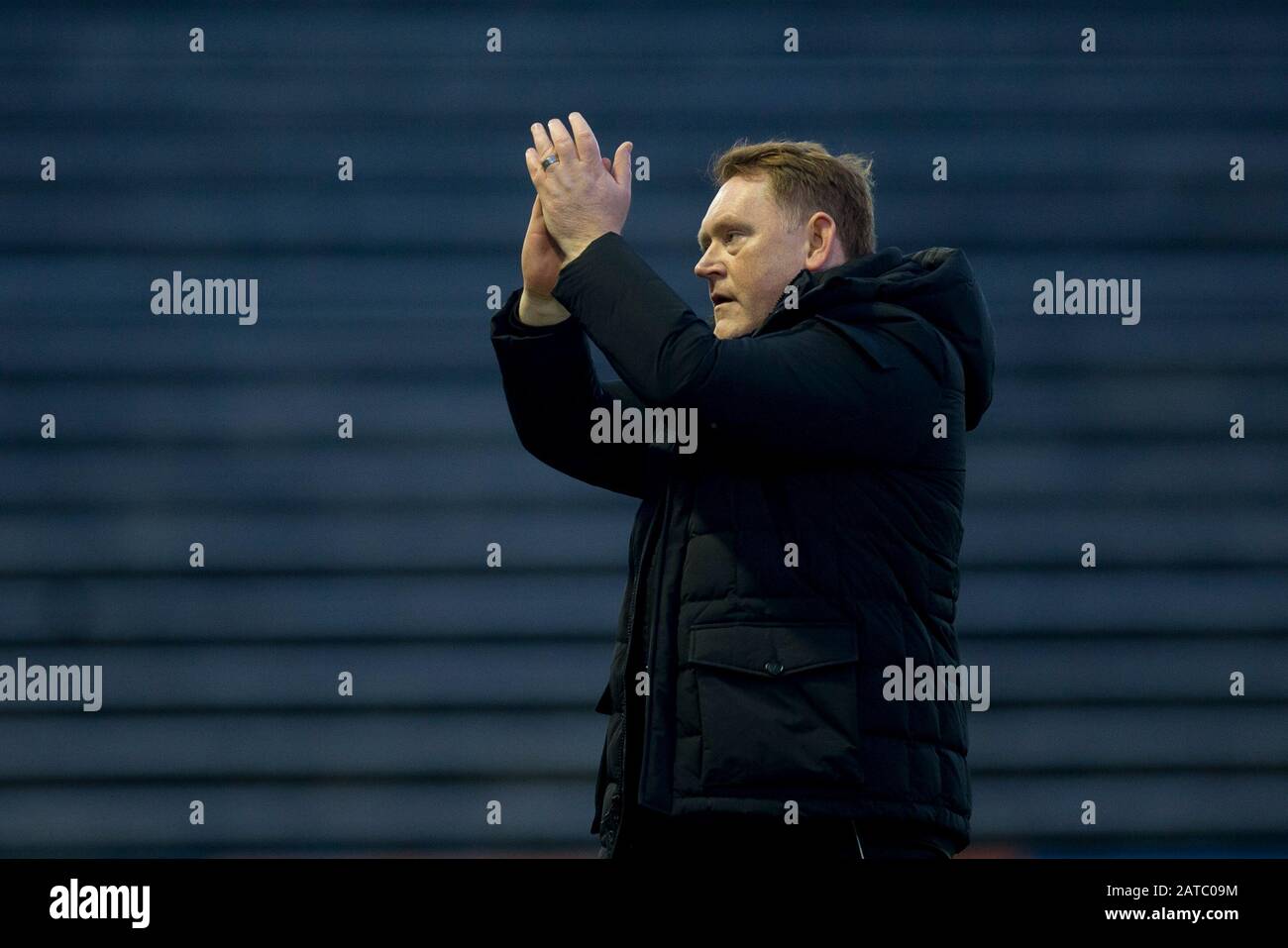 Cappielow Park, Greenock, Inverclyde, UK. 1st Feb, 2020. Scottish Championship Football, Greenock Morton versus Dundee Football Club; Greenock Morton manager David Hopkin applauds the fans at the end of the match Credit: Action Plus Sports/Alamy Live News Stock Photo