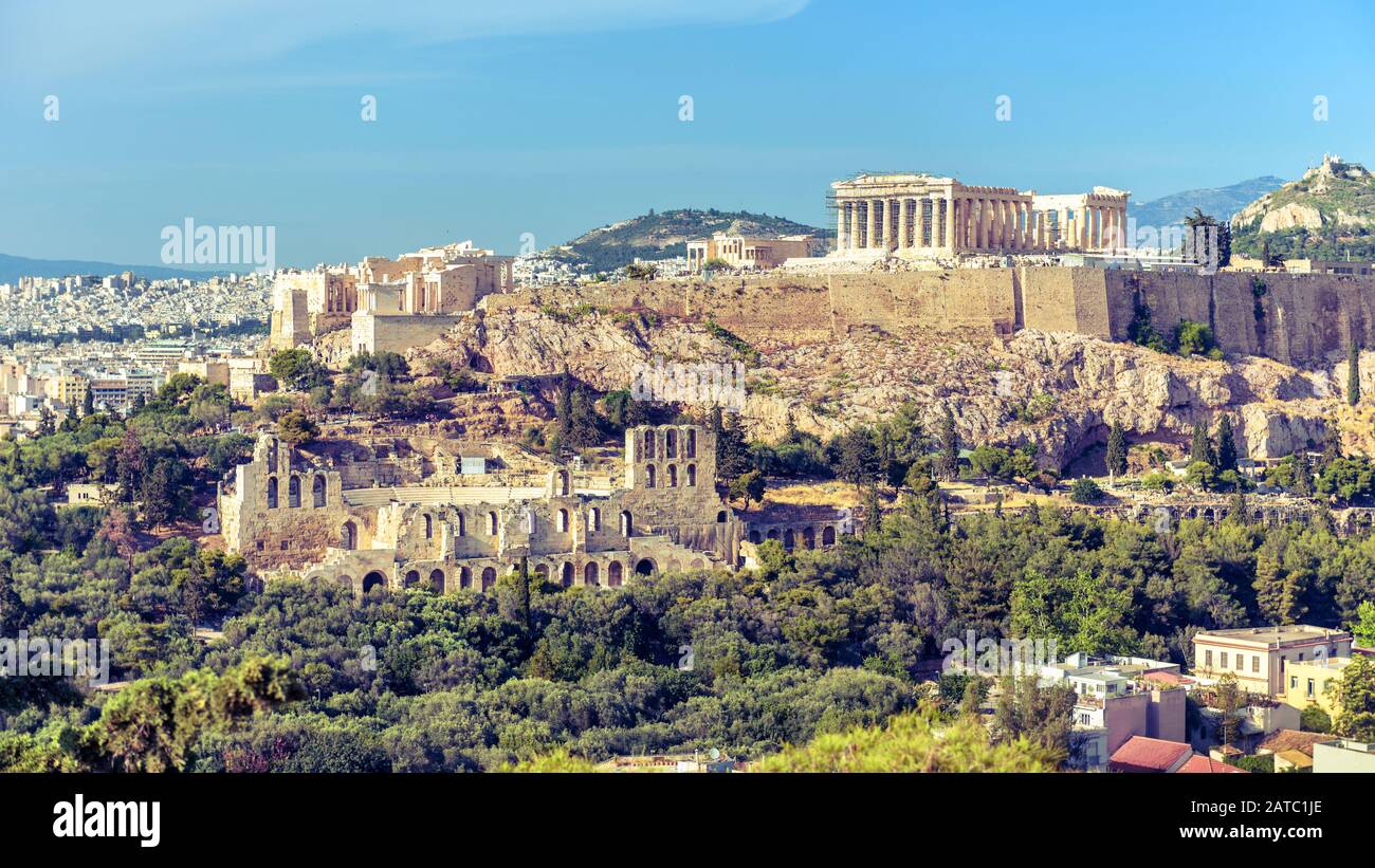 Athens cityscape, Greece. Acropolis with famous Parthenon. It is top