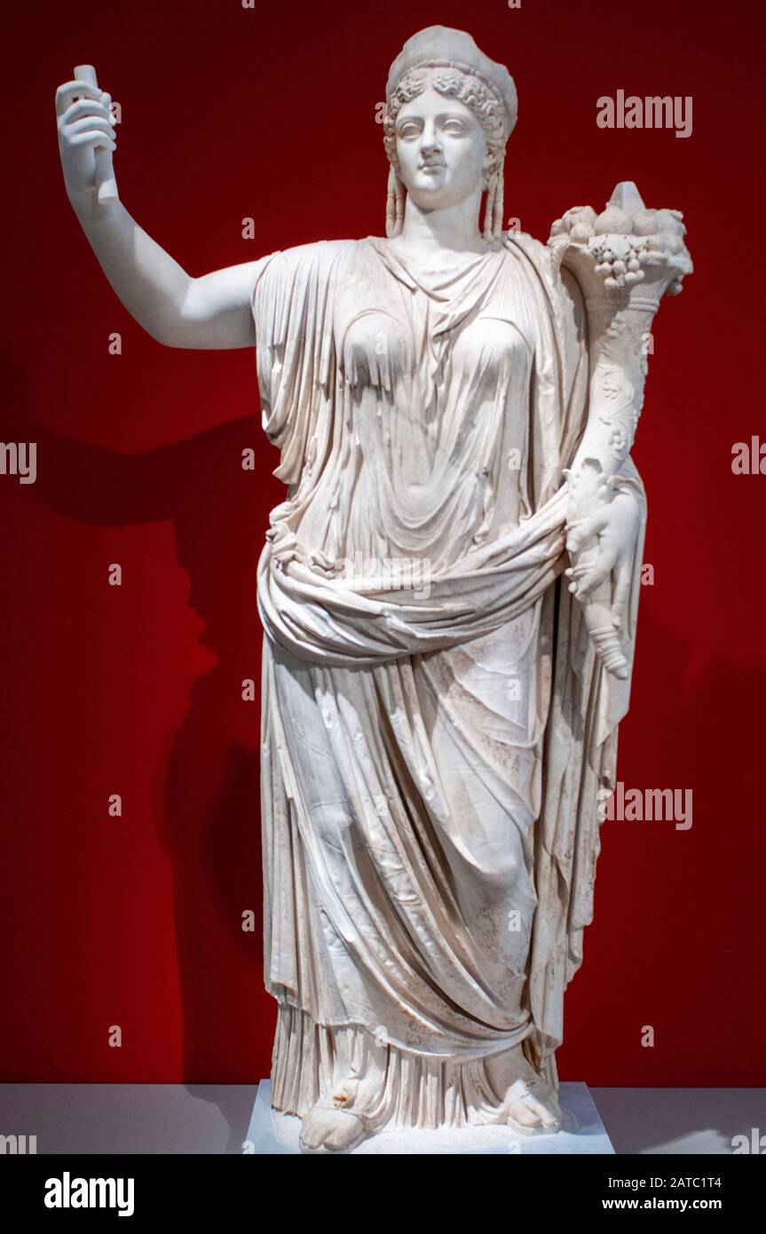 Statue of Deified Empress Livia. Roman marble statue from the Theatre of Falerii, Italy, 42-54 AD. Altes Museum, Berlin, Germany. Stock Photo