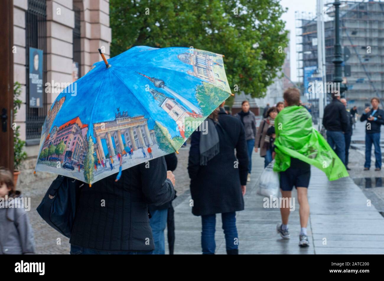 Nice berlin themed umbrella in front of Modern extension to German History Museum ( Deutsches Historisches Museum) by IM Pei in Mitte Berlin Germany Stock Photo