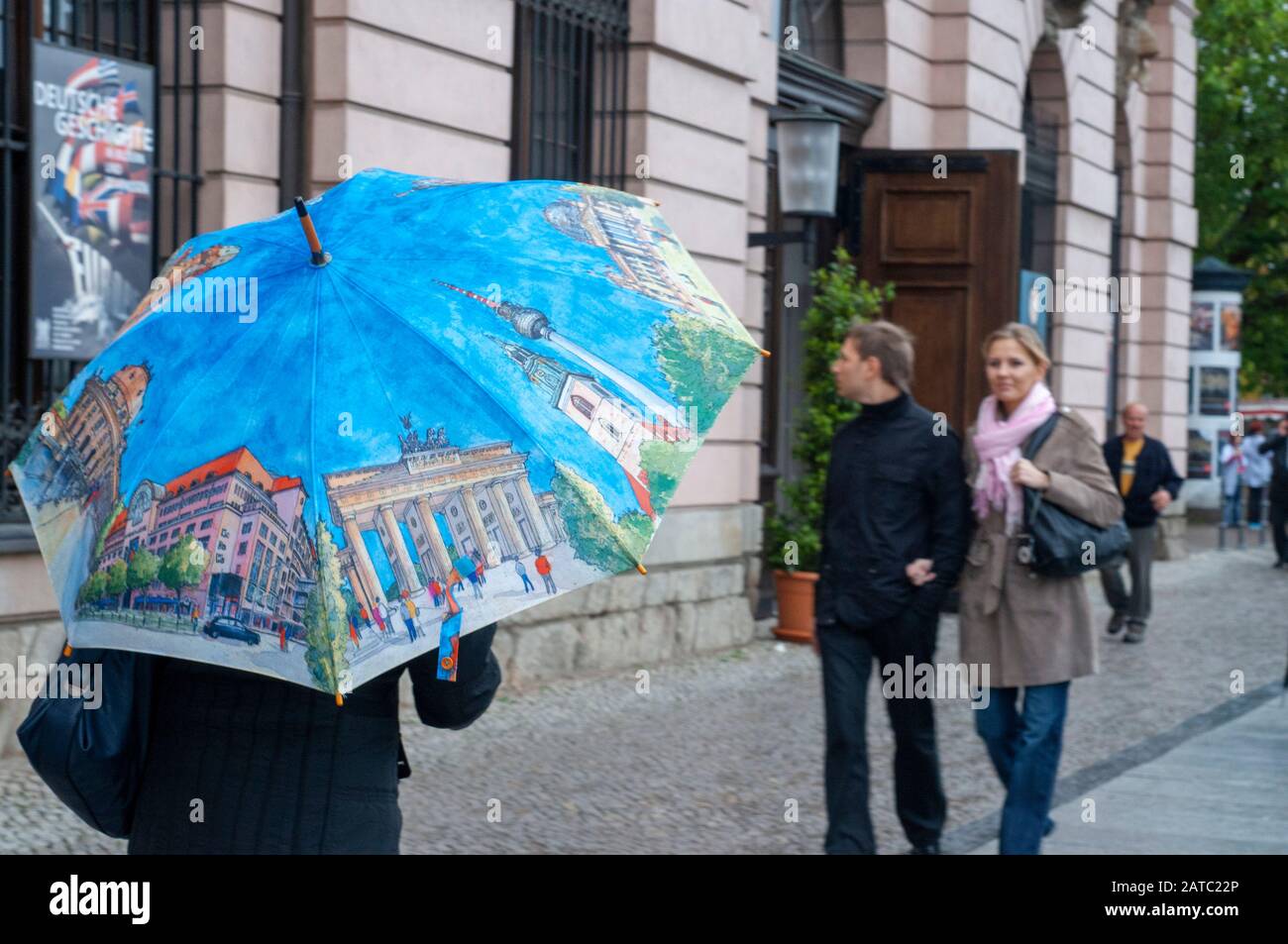 Nice berlin themed umbrella in front of Modern extension to German History Museum ( Deutsches Historisches Museum) by IM Pei in Mitte Berlin Germany Stock Photo