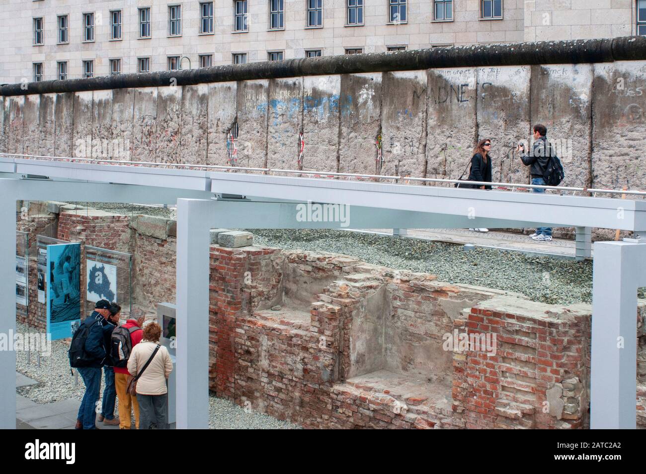 Tourists at the Topography of Terror outdoor museum in Berlin, Germany