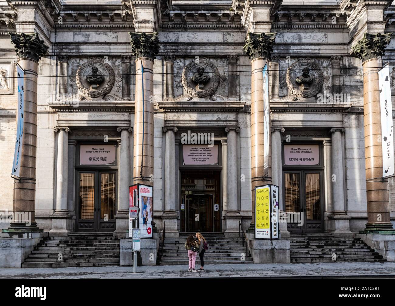 Brussels Old Town, Brussels Capital Region / Belgium - 12 20 2019: Tourists at the entrance of the Royal Museum of Fine Arts of Belgium Stock Photo