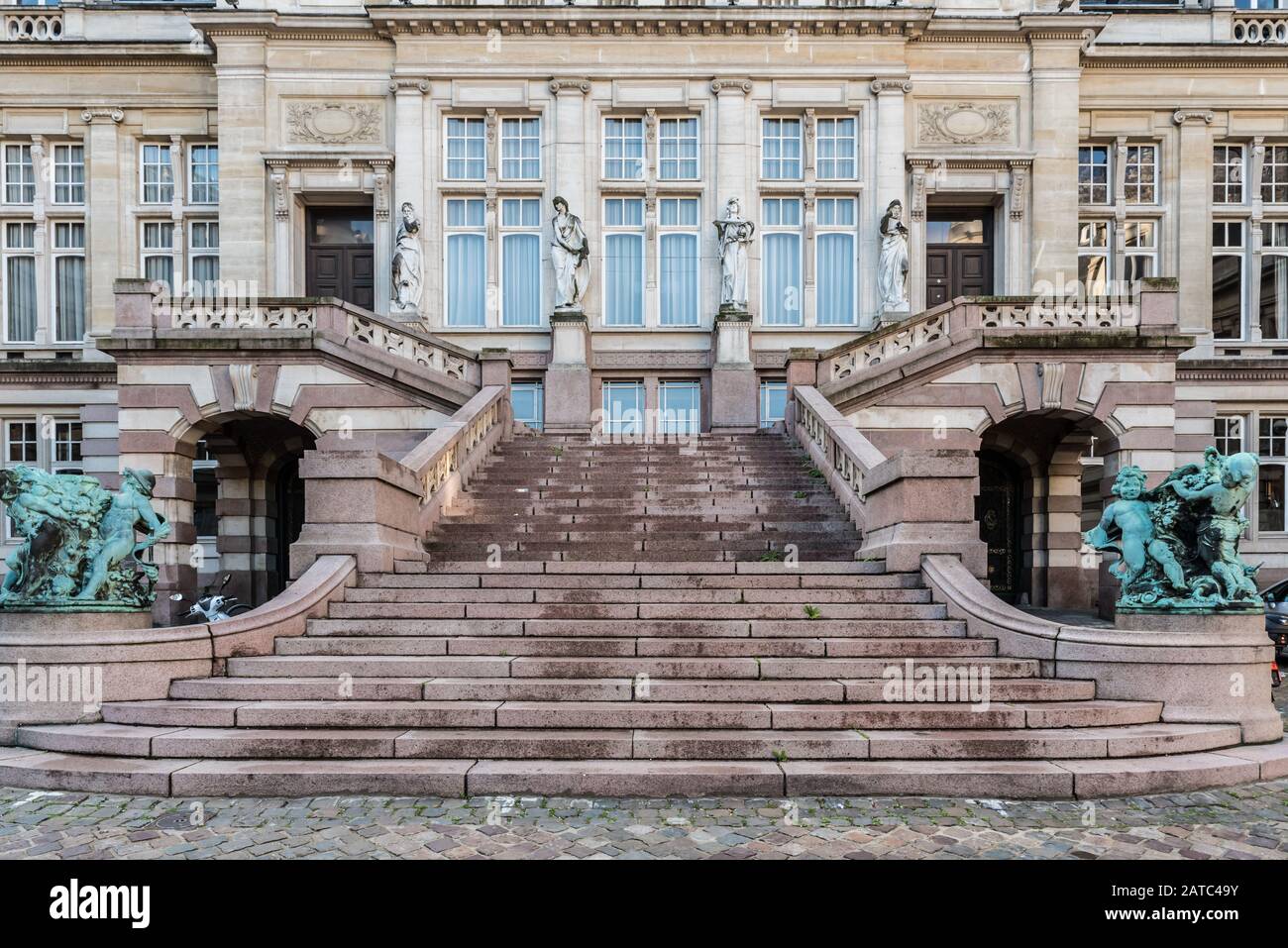 Saint-Gilles, Brussels Capital Region / Belgium - 09 07 2019: Majestic symmetric stairs of the Saint Gilles town hall Stock Photo
