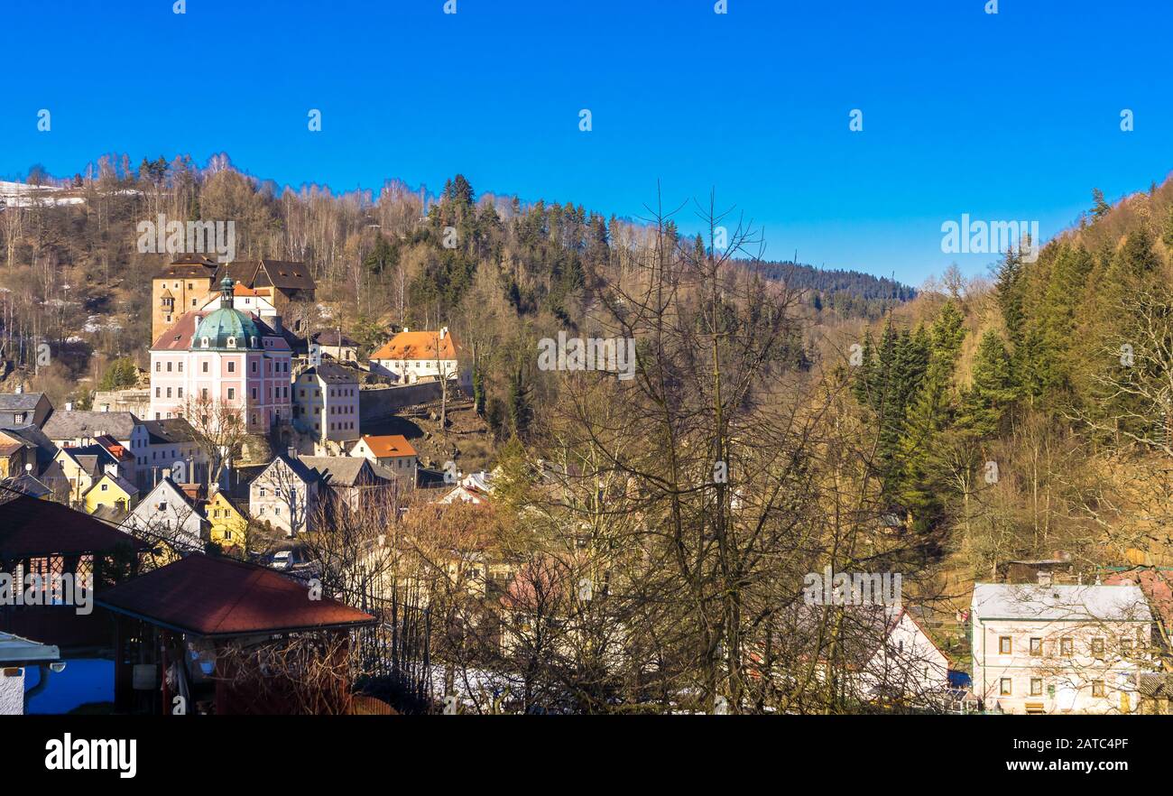 castle in the hills, forest Stock Photo