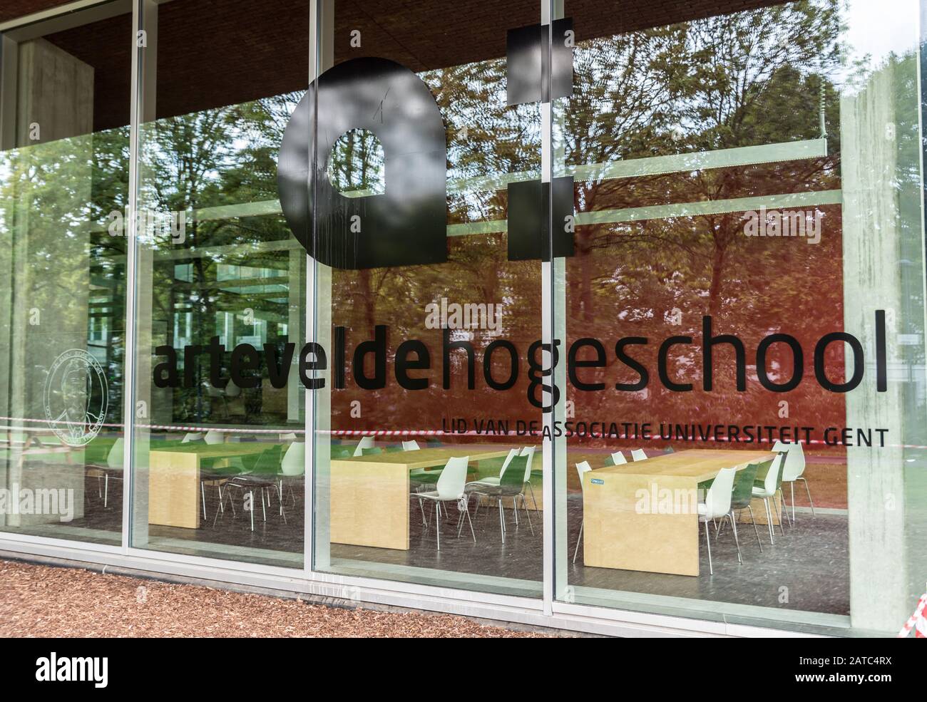 Ghent, Flanders / Belgium - 09 02 2019: Entrance of the Artevelde college Stock Photo