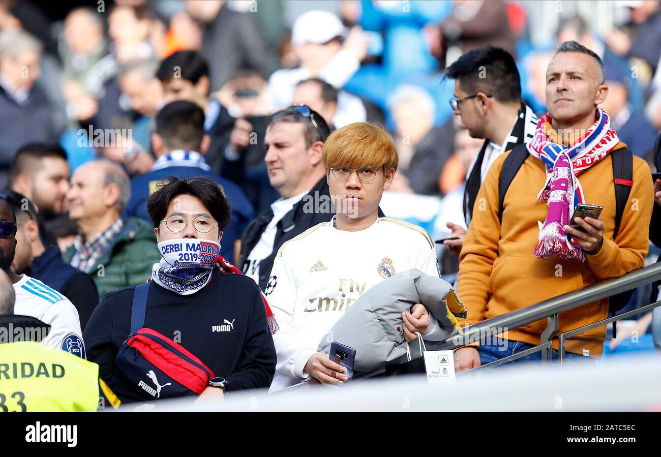 Real Madrid fans are seen during the Spanish La Liga match round 22 between  Real Madrid and Atletico de Madrid at Santiago Bernabeu Stadium in Madrid.(Final  score; Real Madrid 1-0 Atlético de