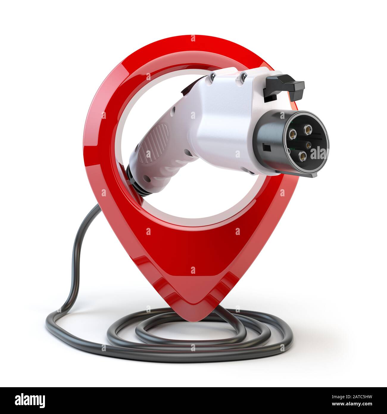 Electric car charging point location. Car charger power plug with pin isolated on white. 3d illustration Stock Photo