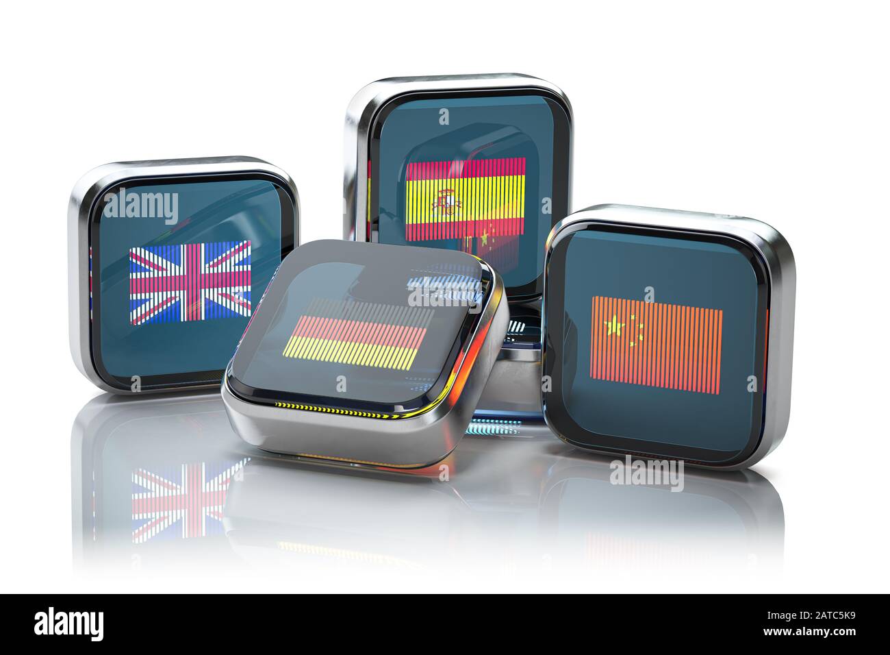 Foreign languages learning or translation concept. Icon boxes with