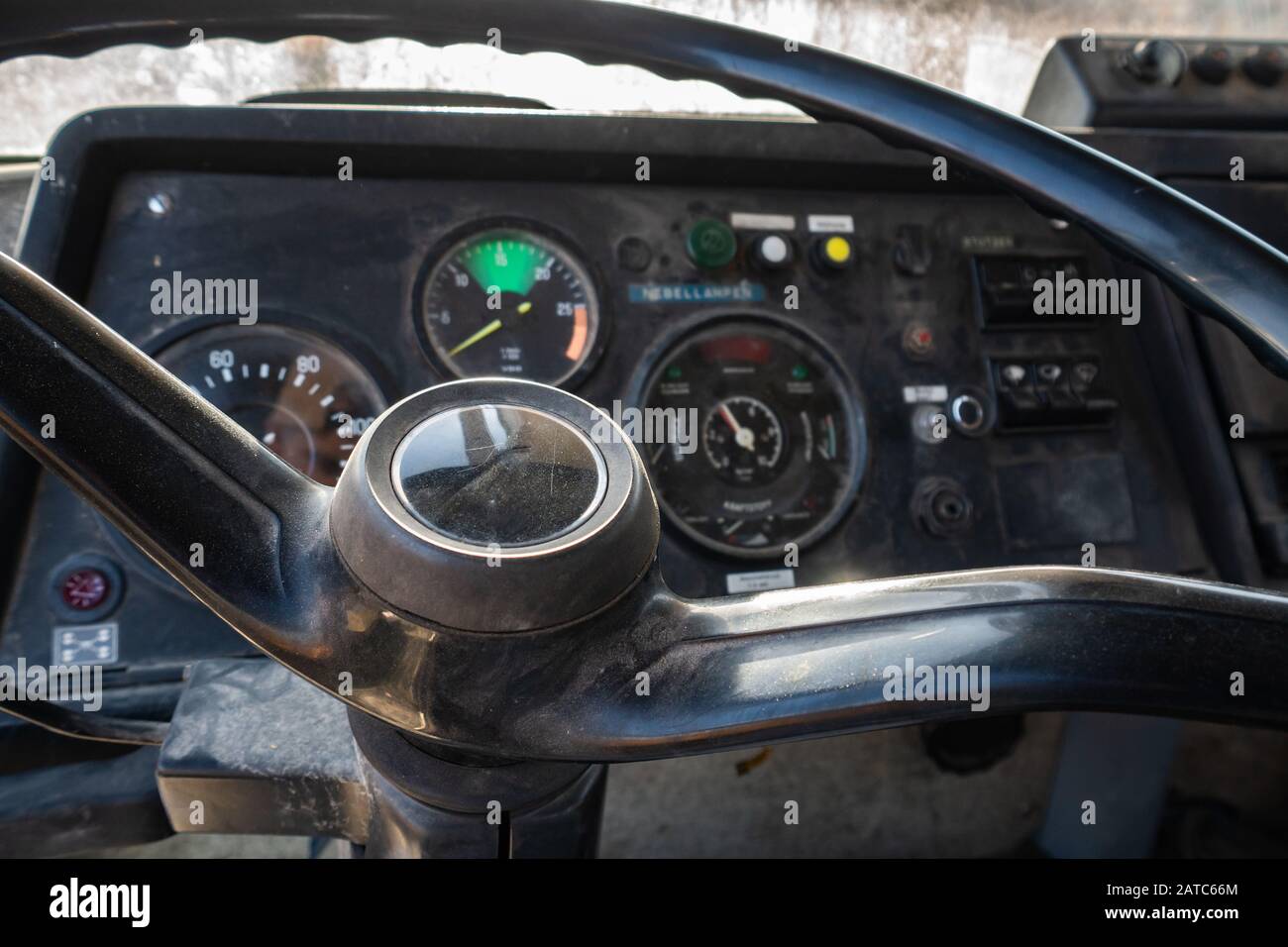 great old fire truck from the inside during sunrise in Germany ...