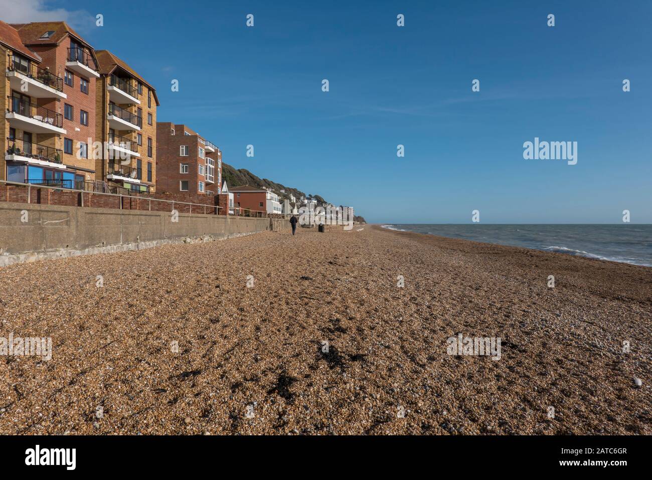 Seafront Homes,Sandgate Beach,Esplanade,Saxon Shore Way,Sandgate,Folkestone,Kent                             Cycle and Pedestrian,Route Stock Photo