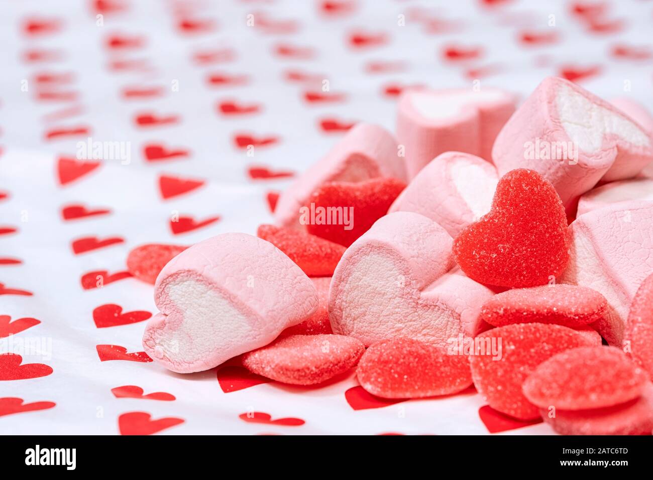 Close-up of Heart shaped candy sweets Stock Photo