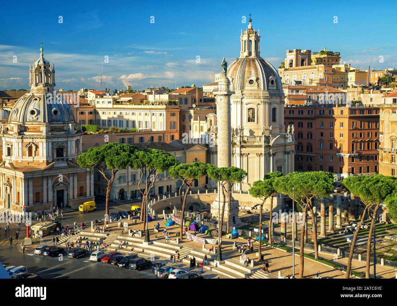 ROME, ITALY - OCTOBER 4, 2012: Forum of Trajan with its famous column. The Imperial Fora and the Roman Forum is one of the main attractions. Stock Photo