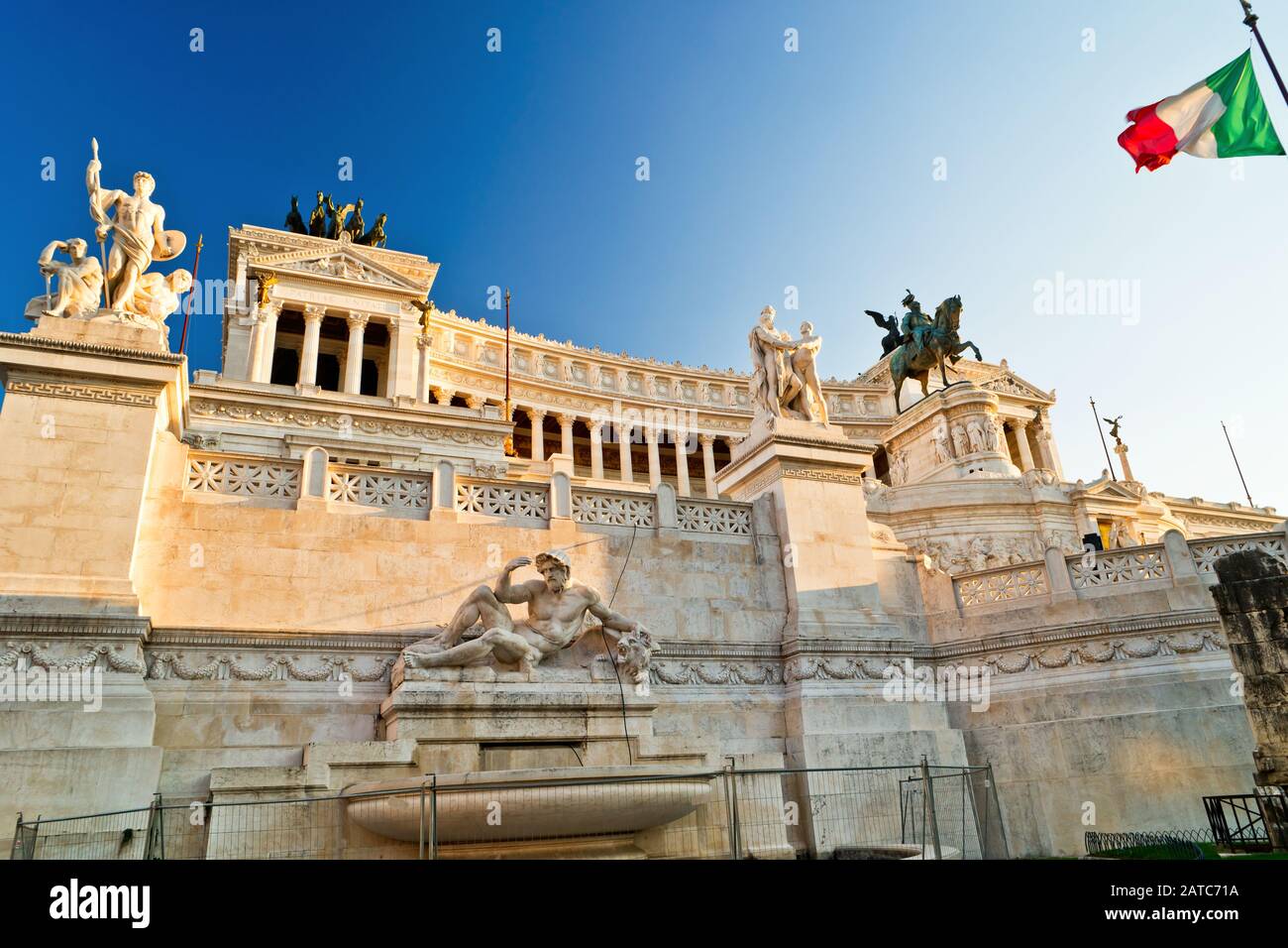 View of the Vittoriano building on the Piazza Venezia at sunset, Rome Stock Photo