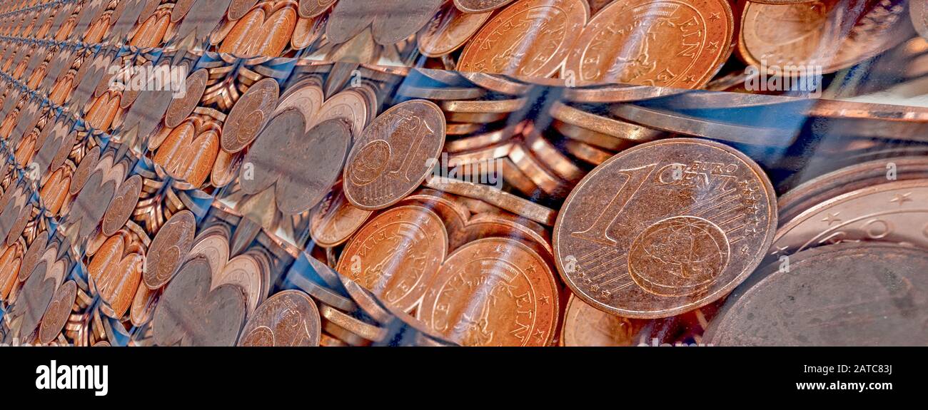Pattern - One Euro Cent coins behind glass Stock Photo