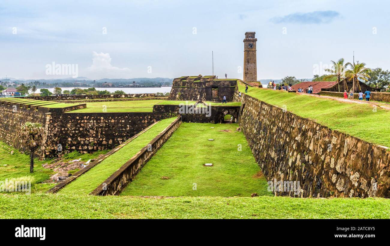Galle Fort on the southwest of Sri Lanka. Panorama of old Dutch fortification on the Indian ocean coast. It is one of the main landmarks of Sri Lanka. Stock Photo