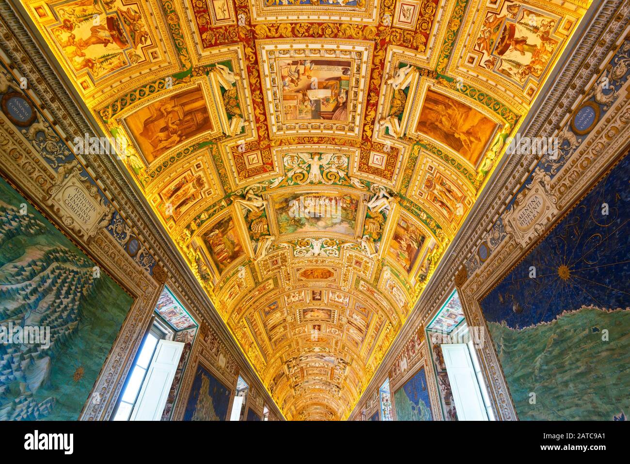 VATICAN - MAY 14, 2014: The ceiling in the Geographic gallery of the Vatican Museums. Stock Photo