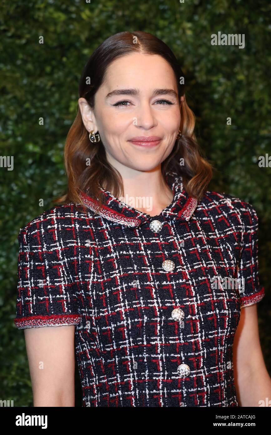 Emilia Clarke arriving at the Charles Finch and Chanel pre-Bafta party