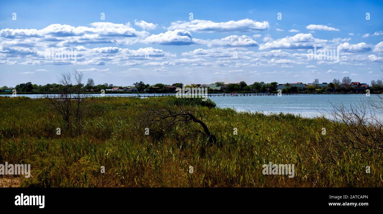 Landscape view of Maliy Sasik Lake (Ukraine, Rasseika, Tuzlovski Lagoons National Park) Stock Photo
