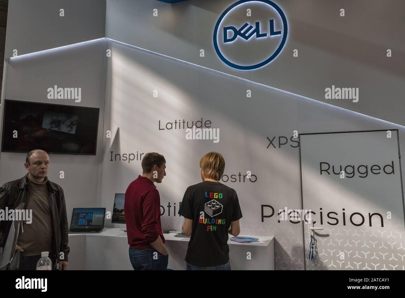 KYIV, UKRAINE - APRIL 06, 2019: People visit Dell, American multinational computer technology company that develops, sells, repairs, and supports comp Stock Photo