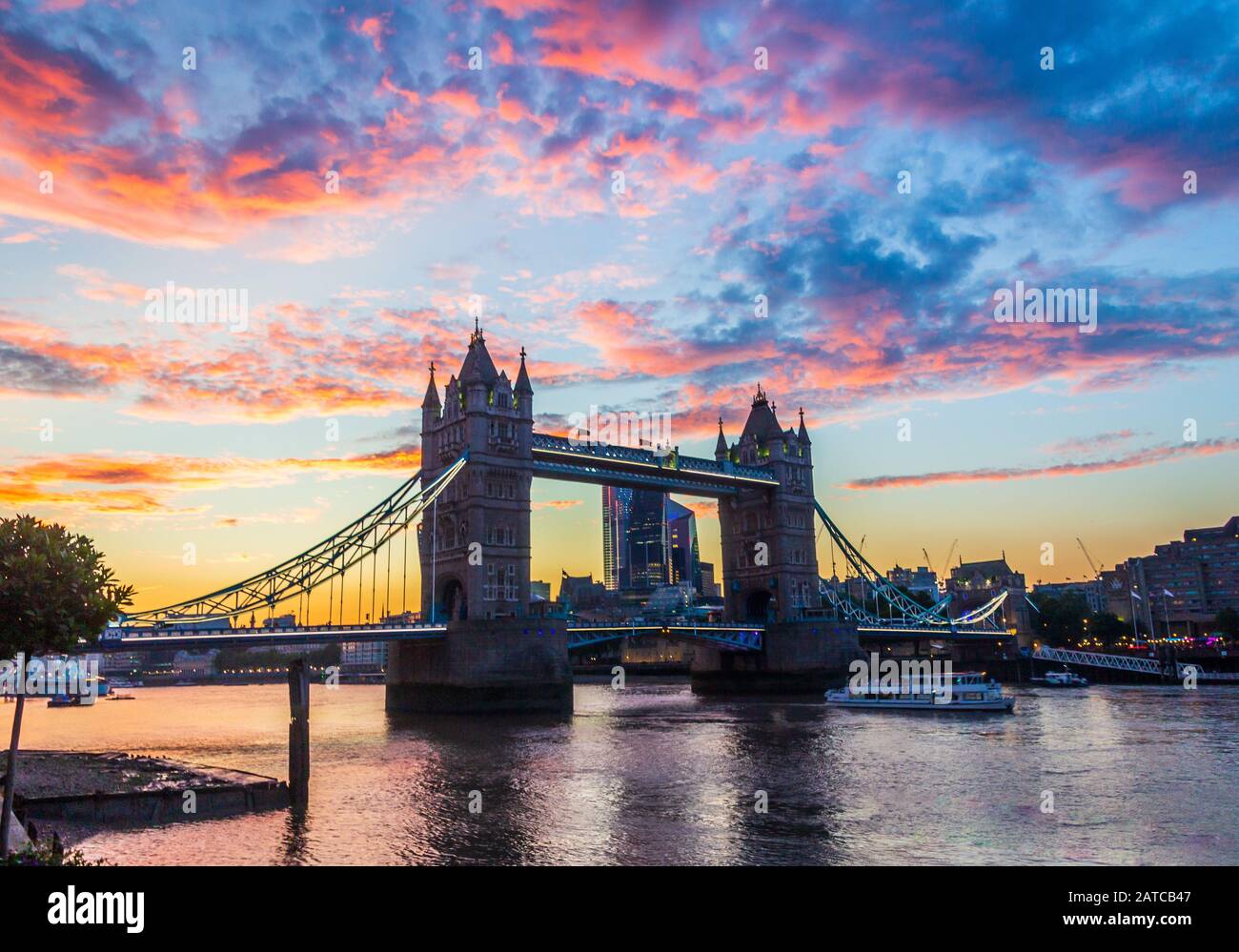 Sunset over the Tower Bridge, London, UK Stock Photo