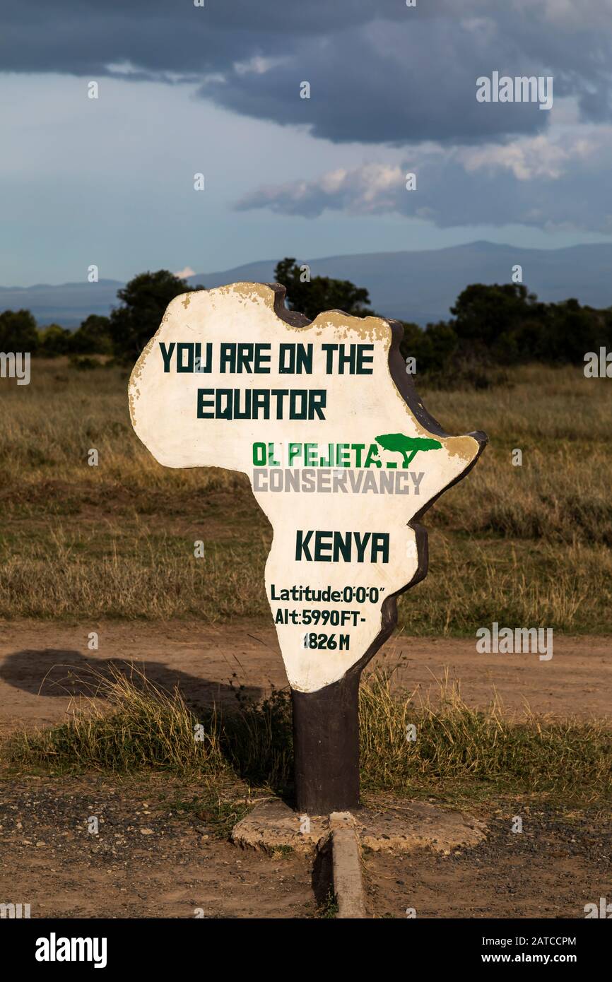 Equator sign in Ol Pejeta Conservancy, Kenya Stock Photo