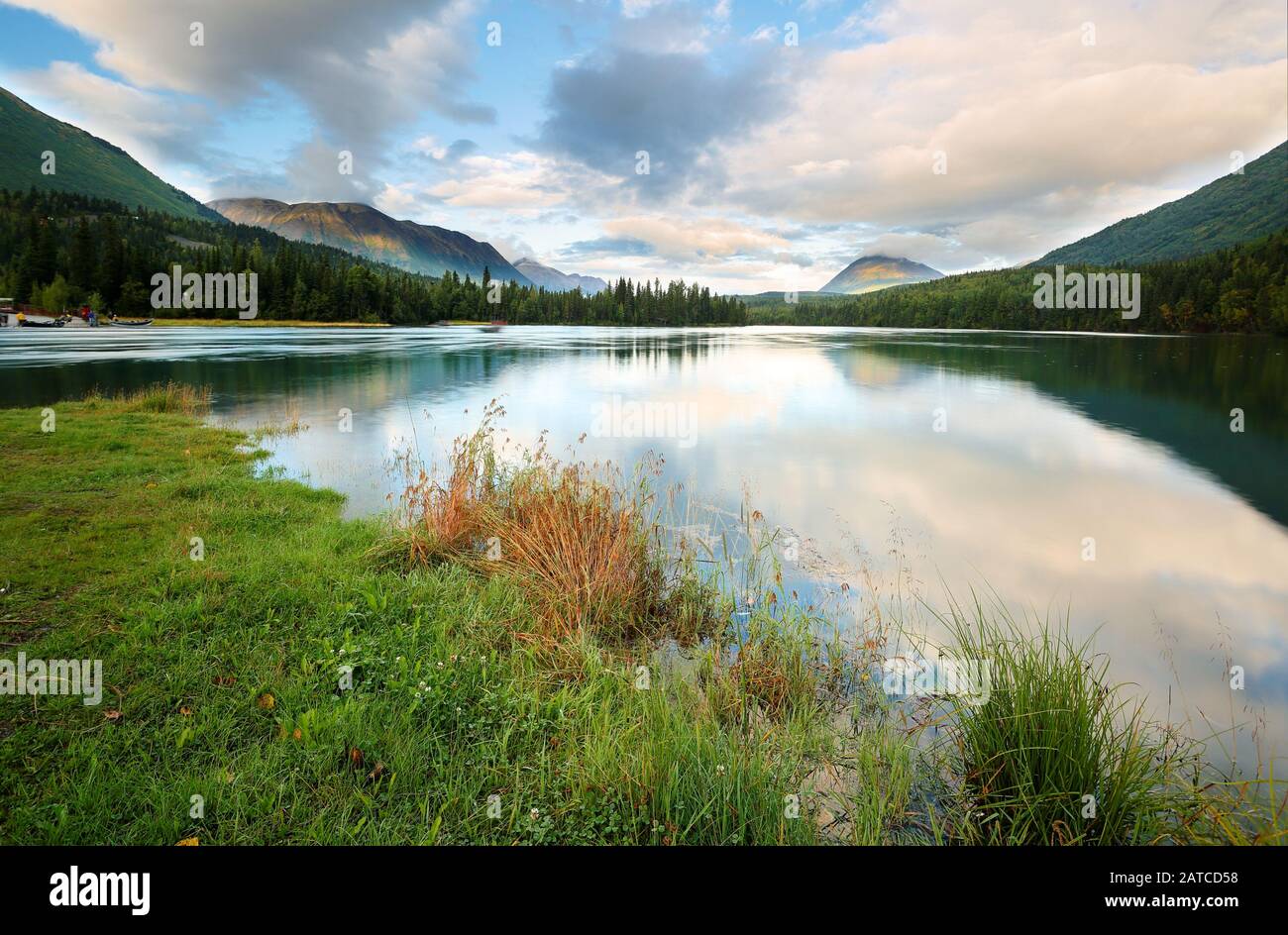 Beautiful sunrise at Kenai River, Alaska, USA. The Kenai River is the