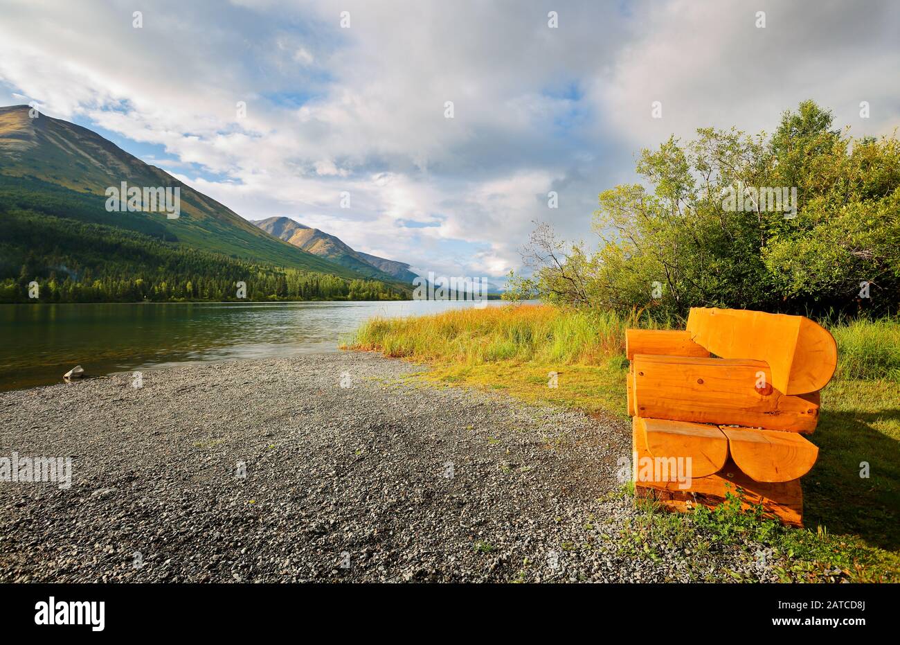 Beautiful sunrise at Kenai River, Alaska, USA. The Kenai River is the longest river in the Kenai Peninsula of south central Alaska Stock Photo