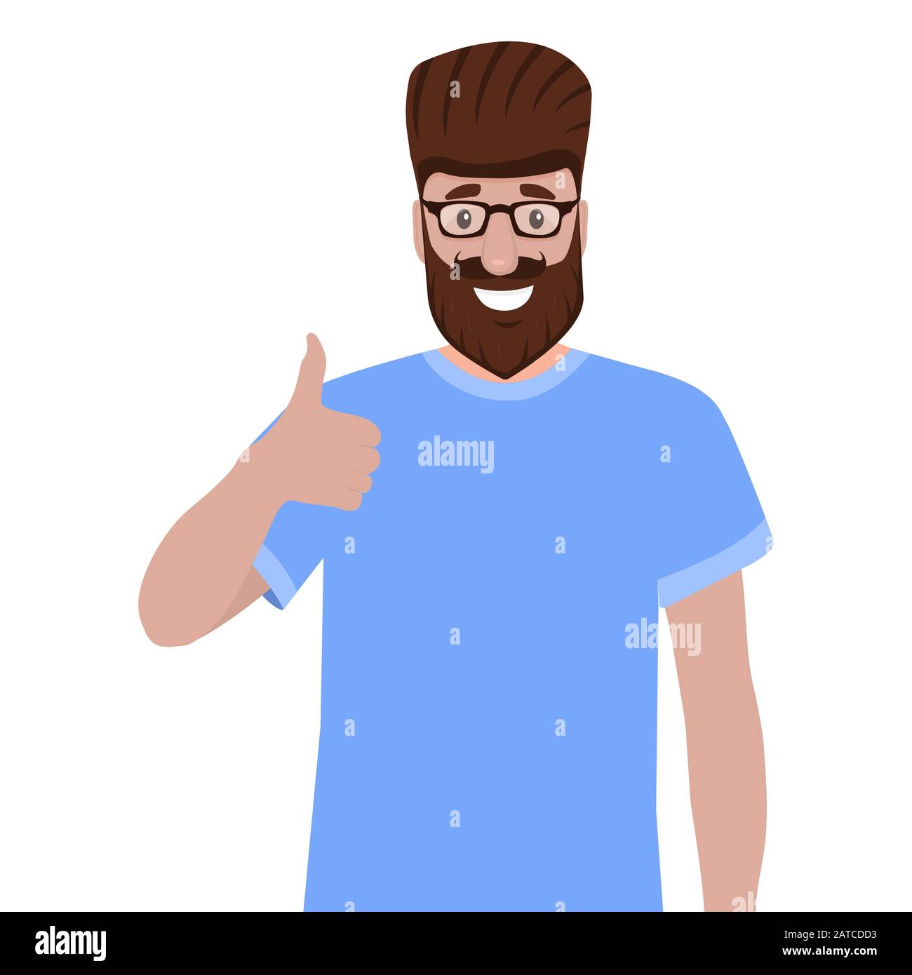 Man with a beard shows a thumb up like sign. Cartoon vector illustration, flat design Stock Vector